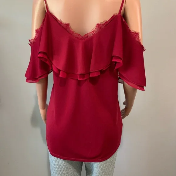 White House Black Market cold shoulder lace detail blouse - Picture 4 of 7